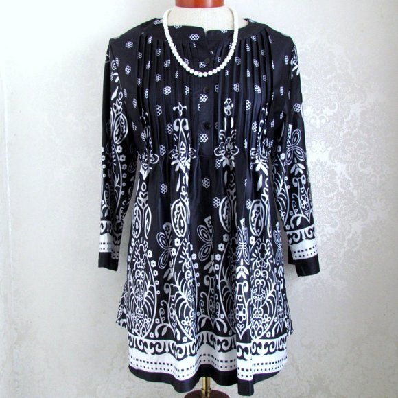 MATERNITY TUNIC TOP, L, NAVY & WHITE BEAUTIFUL DESIGNS, NWOT, 3/4 SLEEVES - Picture 1 of 8